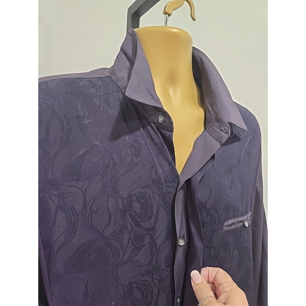Vintage Wear The Right Thing Big Tall Camp Shirt Mens 2X Purple Dark Resort Wear